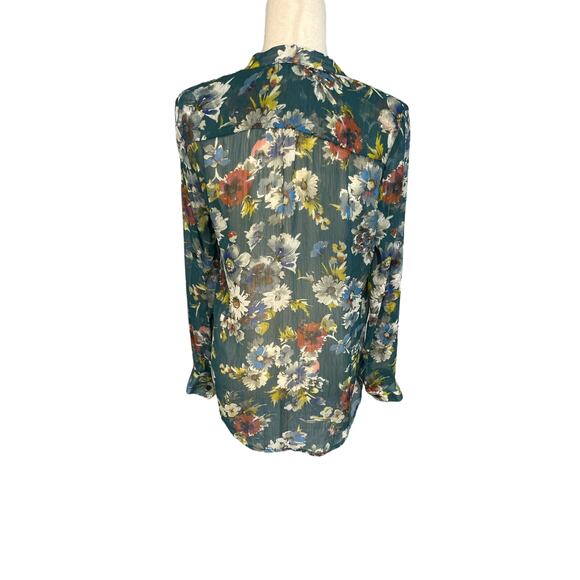 Kut From the Kloth green floral sheer button down convertible sleeve blouse med - Picture 3 of 8
